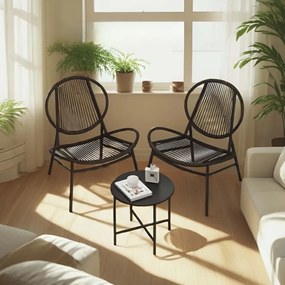 Conjunto de 3 móveis de varanda, conjunto de móveis de jardim com mesa e 2 cadeiras, Polyrattan PE Preto