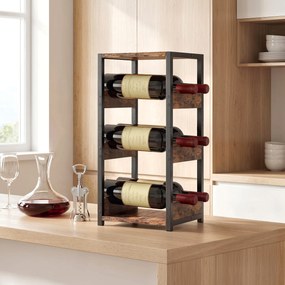 Garrafeira para 6 garrafas, caixa para vinho com prateleiras onduladas, 22 x 24 x 49,2 cm, castanho rústico
