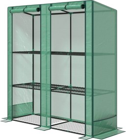 Estufa de jardim 144 x 48 x 152 cm com prateleiras metálicas de 3 níveis, estufa de varanda com cobertura em PE e telhado inclinado, verde