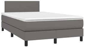 Cama box spring c/ colchão/LED 120x200cm couro artificial cinza