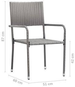3 pcs conjunto de jantar para jardim vime PE cinzento
