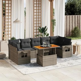8 pcs conjunto sofás de jardim c/ almofadões vime PE cinzento