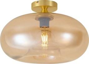 Candeeiro de Teto Art Déco Latão com Vidro Âmbar 40cm - Busa