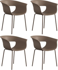 Outsunny Conjunto de 4 Cadeiras de Jardim Ergonômicas para Varanda com Design Recortado, Apoio de Braço, Resistentes às Intempéries, Anticorrosivas, Cor Café | Aosom Portugal