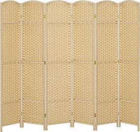 Biombo de interior em madeira com 6 painéis, 240 x 170 cm, divisória dobrável para sala de estar, quarto, acabamento natural