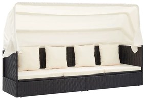 Espreguiçadeira de jardim com teto vime PE preto