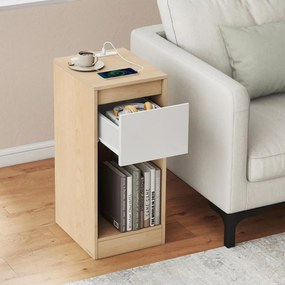 Conjunto de 2 mesas de cabeceira com iluminação LED e portas USB 30 x 25 x 59,5 cm Amarelo amêndoa + Branco