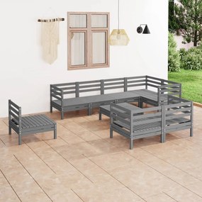 vidaXL 9 pcs conjunto lounge de jardim pinho maciço cinzento