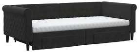 Sofá-cama com gavetão e gavetas 90x200 cm veludo preto
