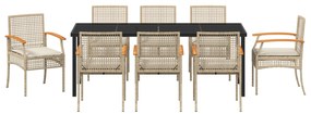 Conjunto de Jantar de Jardim 9 Peças com Almofadas Bege de Rattan Sint