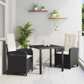 vidaXL Conjunto de Jantar de Jardim com Almofadas de Rattan Preto