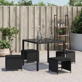 Bancos de jardim com almofadões 4 pcs 41x41x36 cm vime PE preto