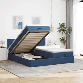 Estrutura de cama otomana com colchões 200x200cm tecido azul