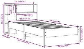 Cama com estante sem colchão 100x200 cm pinho maciço