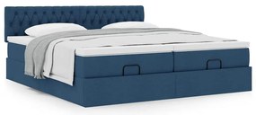 Estrutura de cama otomana com colchões 180x200cm tecido azul