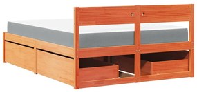 Cama com gavetas e colchão 140x190 cm pinho maciço castanho-mel