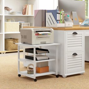 Suporte para impressora com 3 prateleiras, móvel com rodas, 50 L x 50 L x 52,5 A cm branco