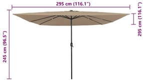 Guarda-sol Quadrado com Luzes LED 295x245 cm Taupe