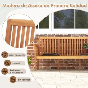 Banco de madeira para jardim com 3 lugares Banco de acácia com 159 cm de comprimento e almofadas macias Apoio para as costas Apoio para os braços para