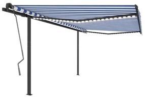 vidaXL Toldo automático LED e sensor de vento 4x3,5 m azul e branco