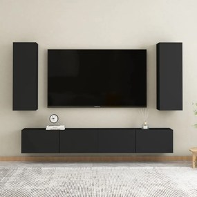 vidaXL 4 pcs conjunto de móveis de TV derivados de madeira preto