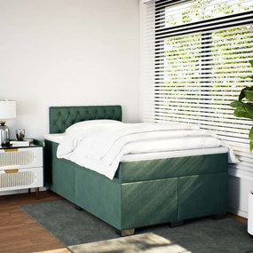 Cama boxspring com colchão 120x200 cm veludo verde-escuro