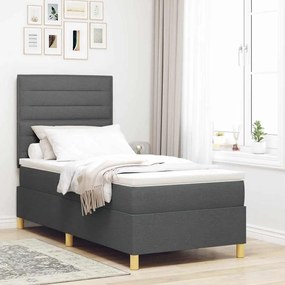 vidaXL Cama Box com Colchão e LED Cinza Escuro 90x190 cm Tecido