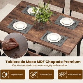 Conjunto de sala de jantar com 5 peças: mesa industrial e 4 cadeiras estofadas com pernas de metal para espaços pequenos Café e Preta