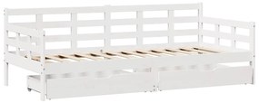 Sofá-cama c/ gavetas 90x190 cm madeira de pinho maciça branco