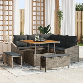 vidaXL Conjunto de Sofá de Jardim com Almofadas Cinza de 8 Peças de Rattan Polirattan Acácia