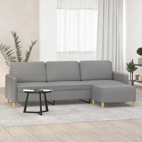 vidaXL Sofá de 3 lugares com apoio de pés 210 cm tecido cinzento-claro