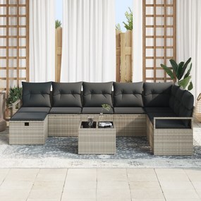 Conjunto de Sofá de Jardim de 9 Peças com Almofadas Cinza Claro Polira