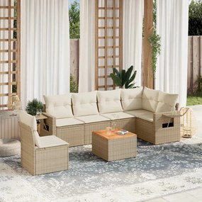 vidaXL 7 pcs conjunto de sofás p/ jardim com almofadões vime PE bege