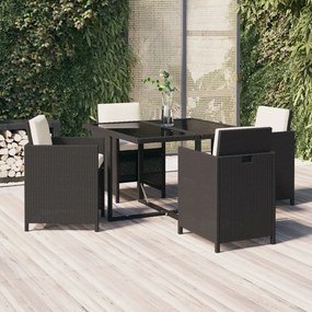 vidaXL 5 pcs conjunto de jantar p/ jardim c/ almofadões vime PE preto