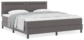Cama Box com Colchão Cinza, Super King, Couro Sintético