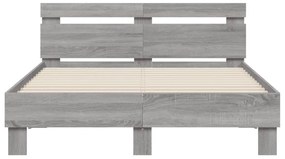 Estrutura cama c/ cabeceira/luzes LED 120x190cm cinzento sonoma