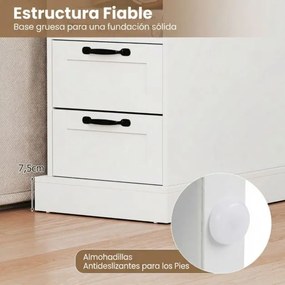 Mesa de cabeceira, mesa apoio 60 x 35,5 x 62 cm rústica com estação de carregamento com prateleira aberta e 2 gavetas para quarto e sala Branca