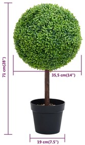 Planta artificial buxo em forma de esfera com vaso 71 cm verde