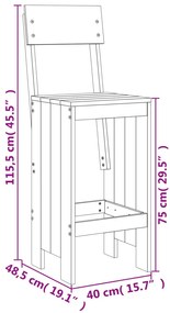 Cadeiras de bar 2 pcs 40x48,5x115,5cm madeira de douglas maciça