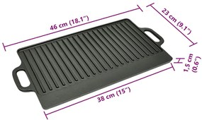 Grelhador de ferro fundido reversível 38x23 cm, 2 pcs