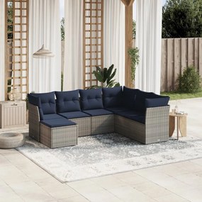 vidaXL 7 pcs conjunto sofás p/ jardim c/ almofadões vime PE cinzento