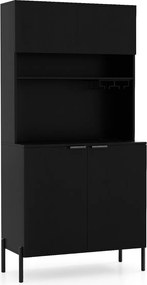 Armário multifuncional para cozinha com estação de carregamento 80 x 40 x 164 cm, garrafeira, portas e prateleira ajustável para sala de jantar e sala