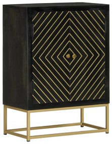 vidaXL Aparador com 2 portas 55x30x75cm mangueira maciça preto/dourado
