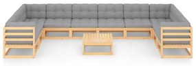 11 pcs conjunto lounge de jardim c/ almofadões pinho maciço