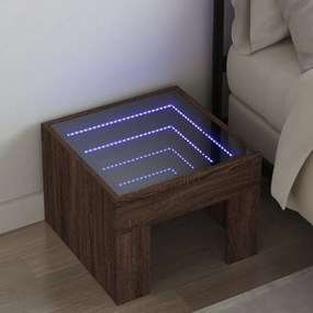 vidaXL Mesa de cabeceira c/ LED Infinity 40x40x30 cm carvalho castanho