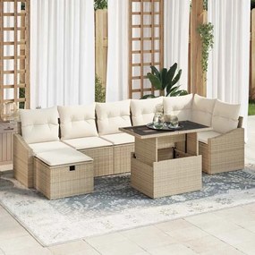 vidaXL Conjunto de sofá de jardim com 8 peças e almofadas bege em rattan sintético
