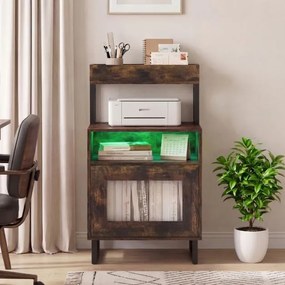 Mesa de cabeceira com luzes LED 45 x 40 x 80 cm com tabuleiro superior Estrutura metálica Castanha rustica