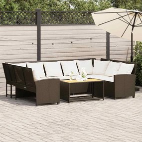 vidaXL Sofá de jardim com almofadões vime PE castanho