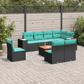 vidaXL 9 pcs conjunto de sofás p/ jardim c/ almofadões vime PE preto