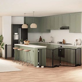vidaXL Portão p/ cães com porta dobrável 8 painéis 640 cm álamo preto